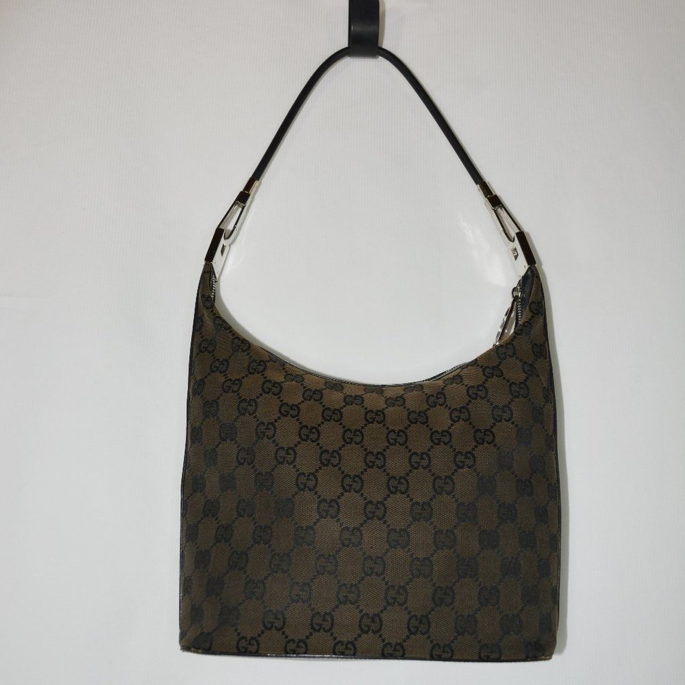 Vintage Gucci Clasp Handle GG Canvas Hobo